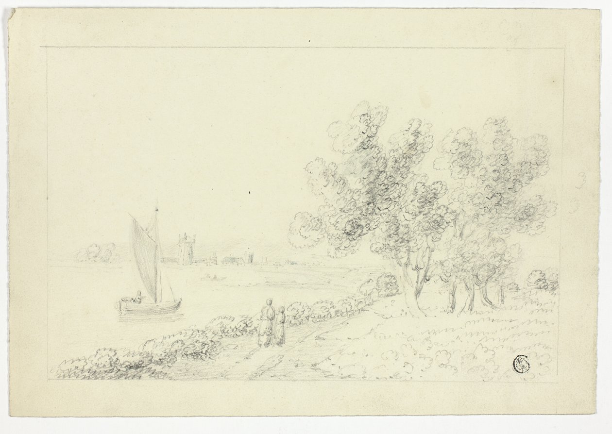 Ein Hafen mit einem Segelboot von Unknown artist