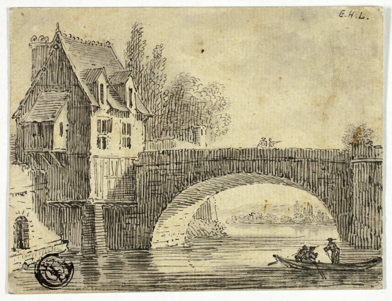 Brücke mit Haus von Unknown artist