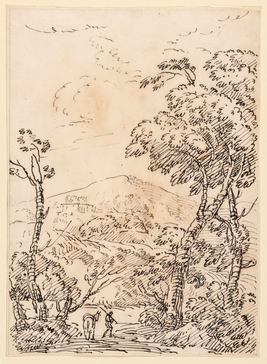 Mann mit Esel in Landschaft von Unknown artist