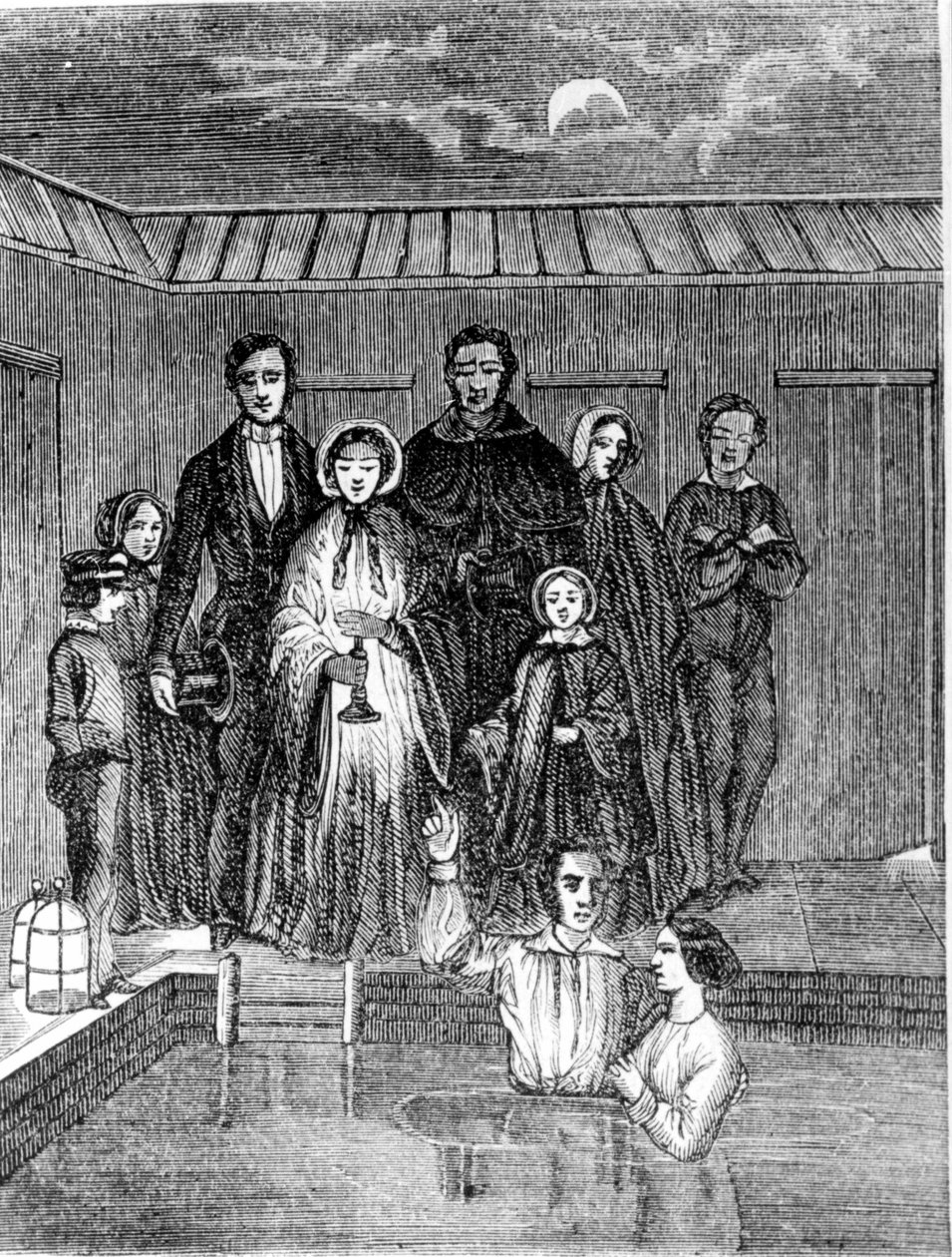 Mormonen-Taufe. Gravur aus dem 19. Jahrhundert von Unknown artist