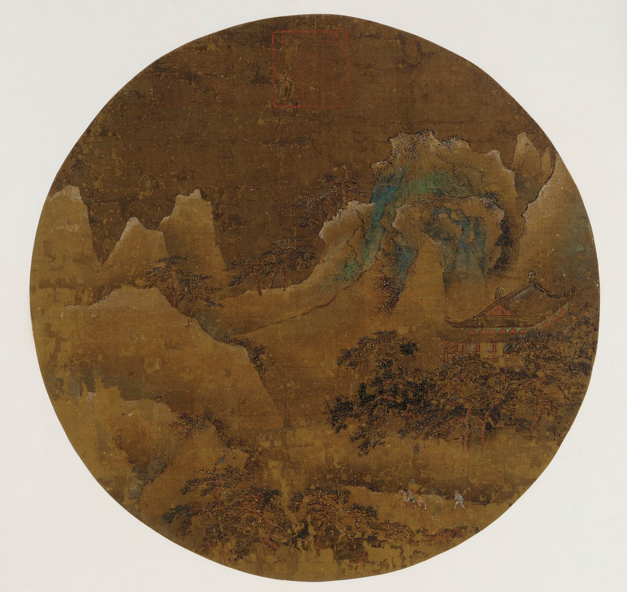 Berglandschaft: Felsen, Tempel und Kiefern von Unknown artist