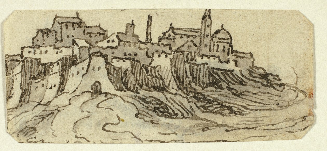 Ansicht einer Hügelstadt mit Kathedrale von Unknown artist