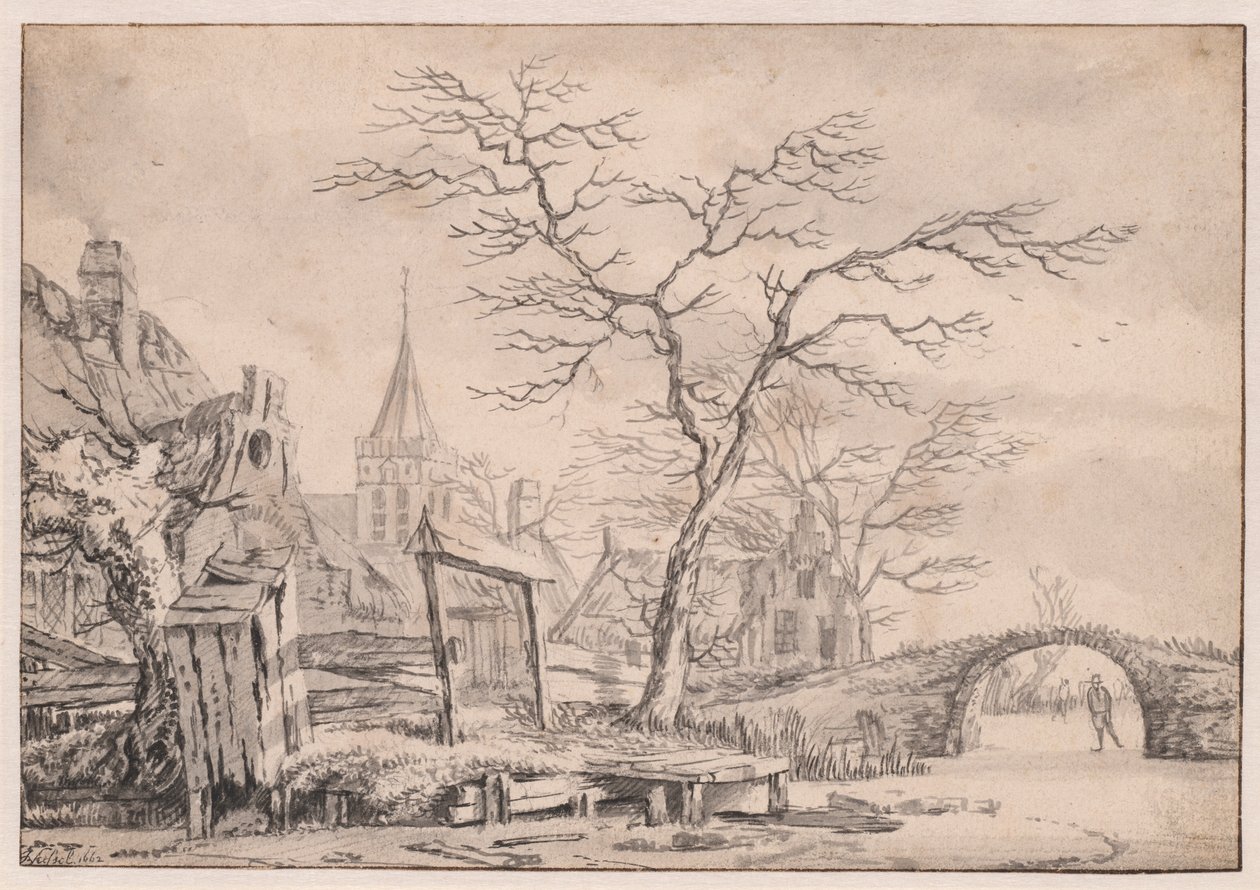 Winterlandschaft mit Schlittschuhläufer von Unknown artist