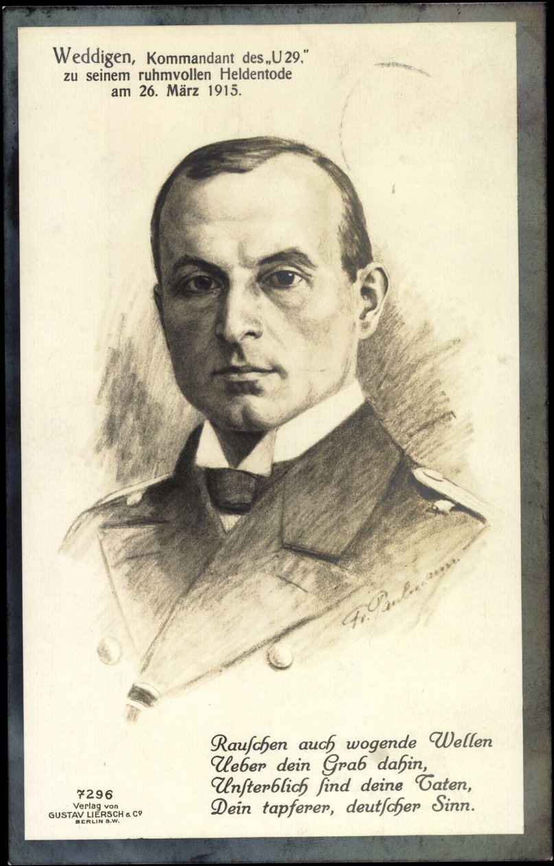 Passepartout Künstler Otto Weddigen, U 29 von Unknown photographer