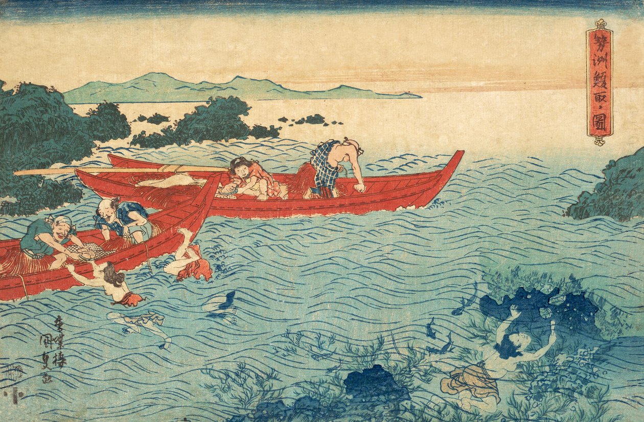 Abalone-Fischen, veröffentlicht 1840 von Utagawa Kunisada