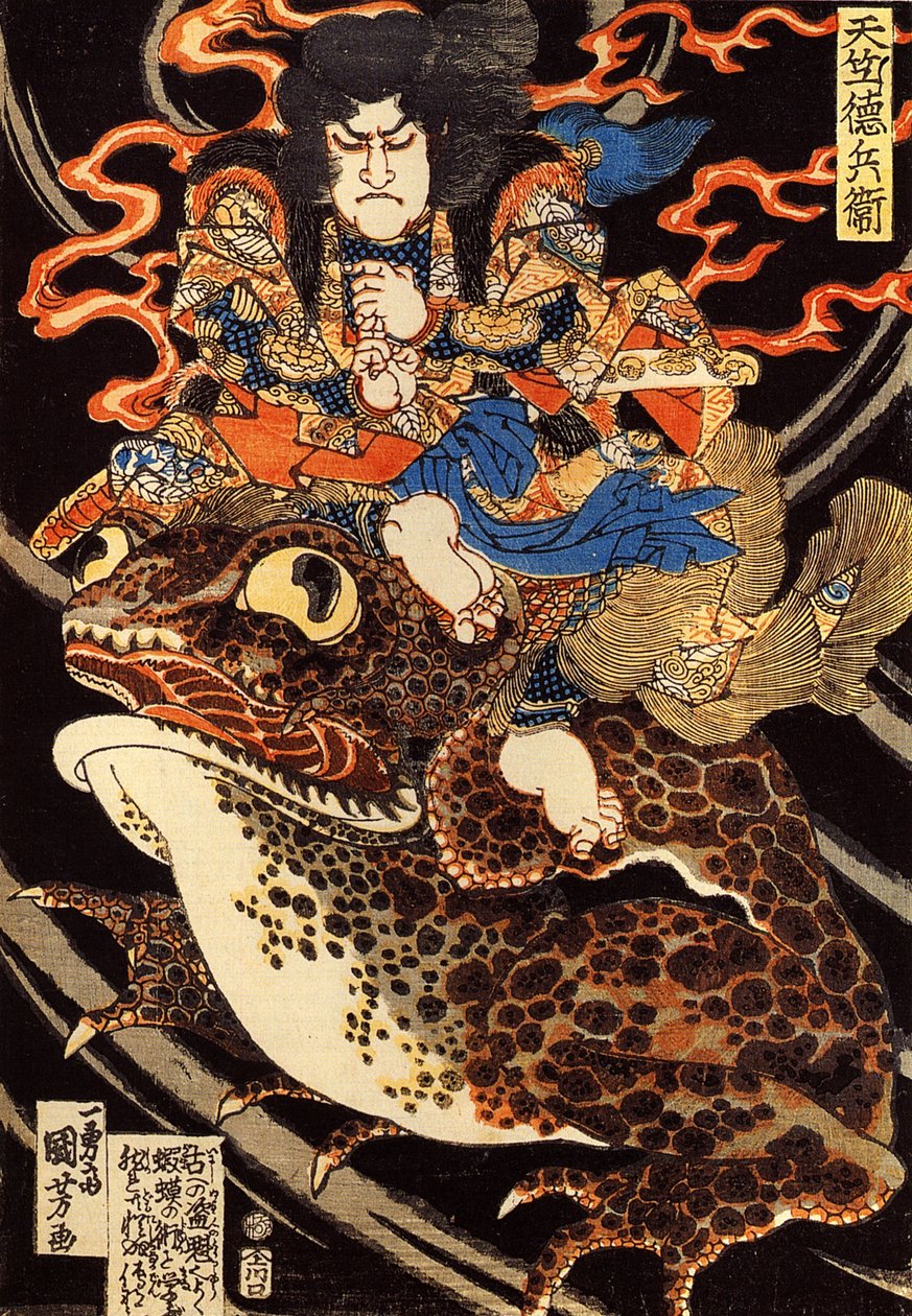 Tenjiku Tokubei reitet auf einer riesigen Kröte von Utagawa Kuniyoshi