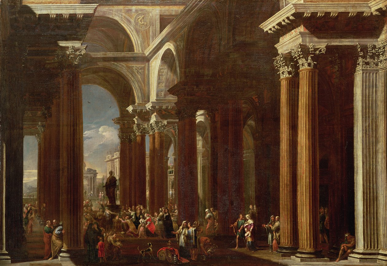 Ein architektonisches Capriccio mit einem römischen Opfer von V. and Gargiulo, D. Codazzi