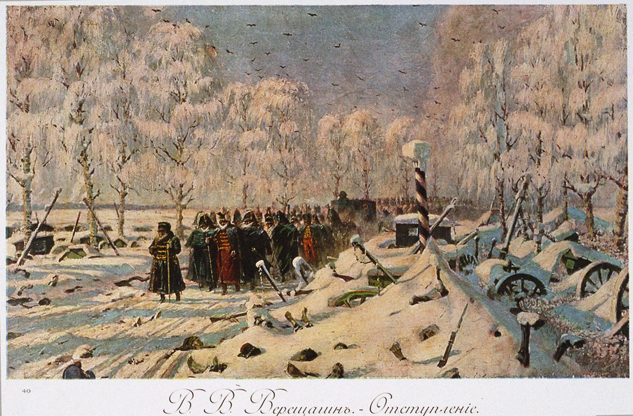 Der französische Rückzug aus Moskau im Oktober 1812, ca. 1888-95 von Vasili Vasilievich Vereshchagin
