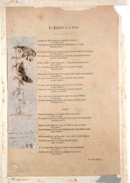 Le Papillon et la Fleur, Gedicht mit einer Illustration von Schmetterlingen aus Les Chants du Crepuscule von Victor Hugo