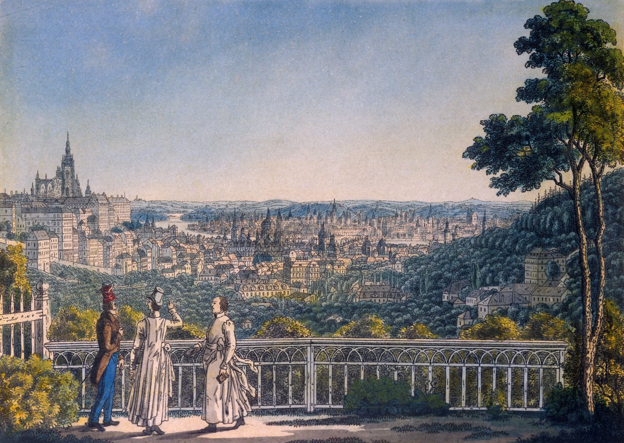Blick auf Prag vom Garten des Strahov-Klosters, 1835 von Vincenc Morstadt