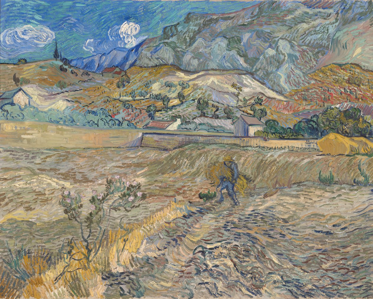 Landschaft bei Saint-Rémy (Eingezäuntes Feld mit Bauer) von Vincent van Gogh