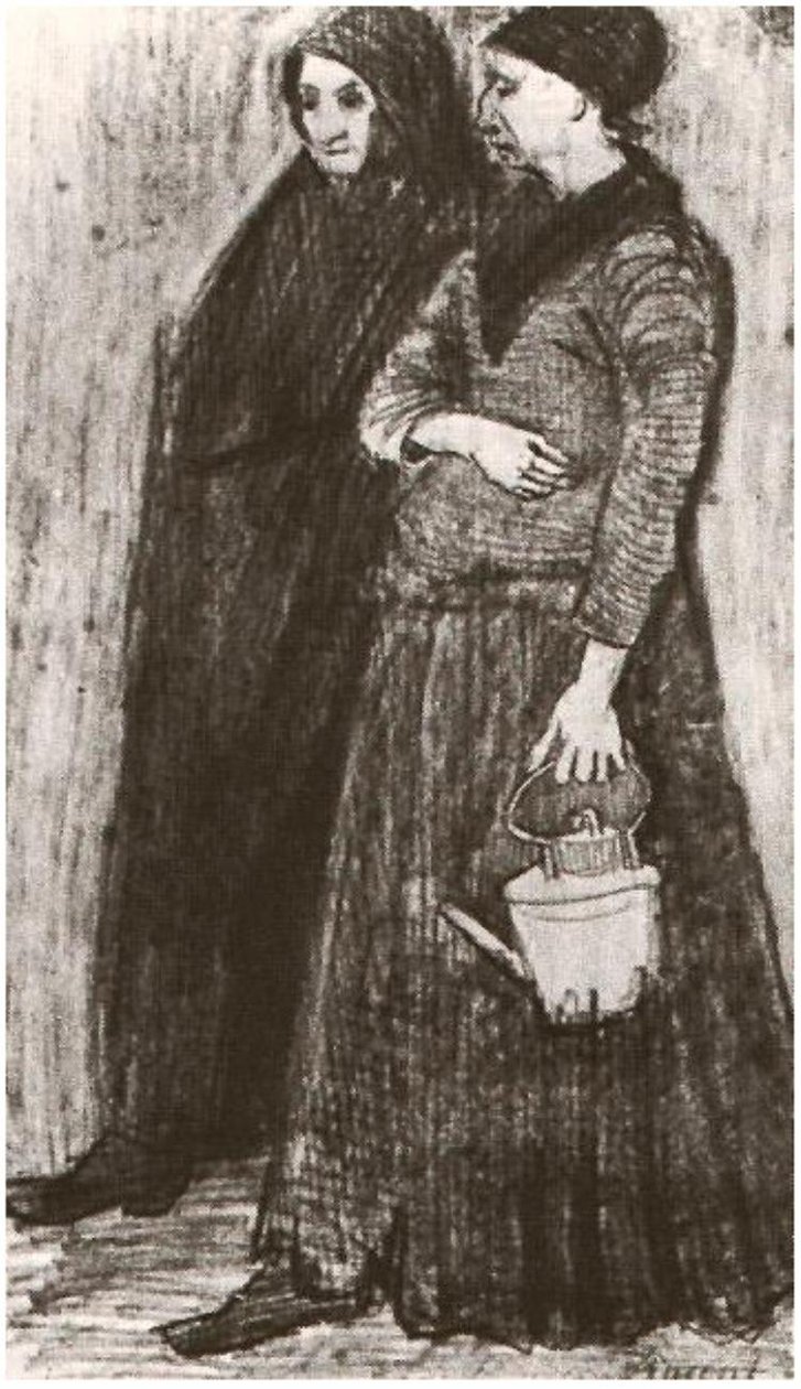 Sien schwanger, gehend mit älterer Frau von Vincent van Gogh