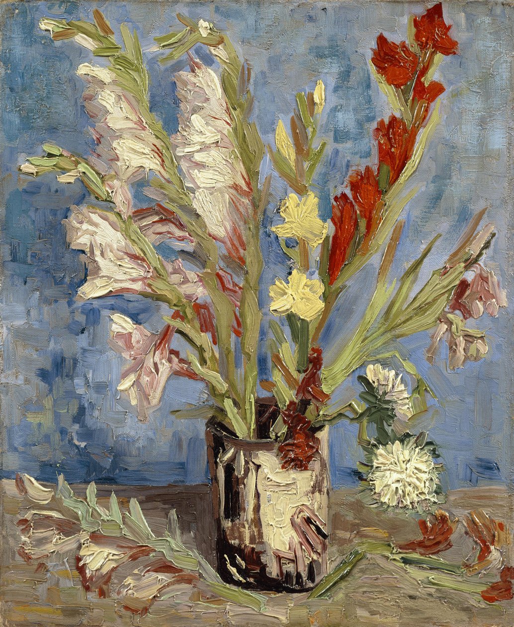 Vase mit Gartengladionen und chinesischen Astern von Vincent van Gogh