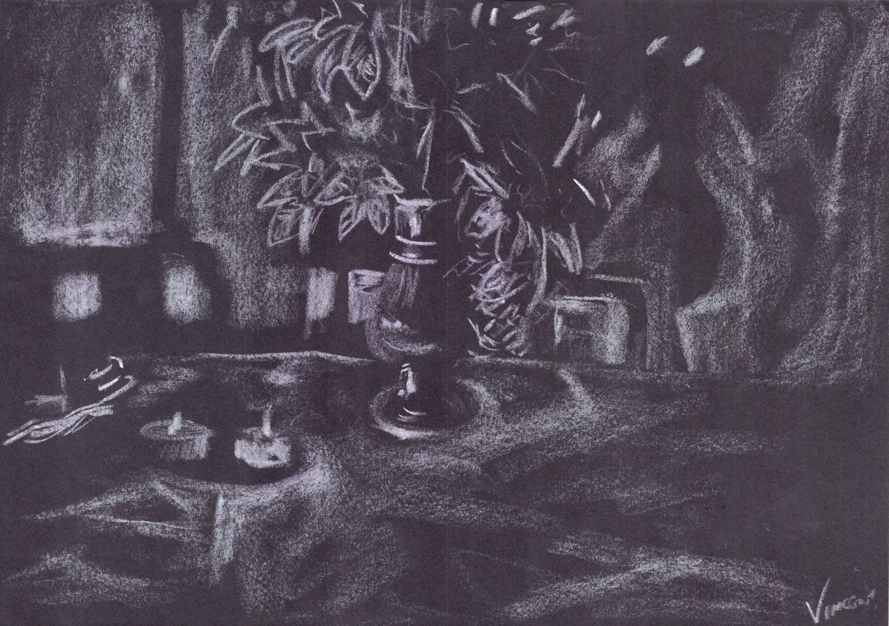Pflanze im Raum bei Kerzenlicht von Vincent Alexander Booth