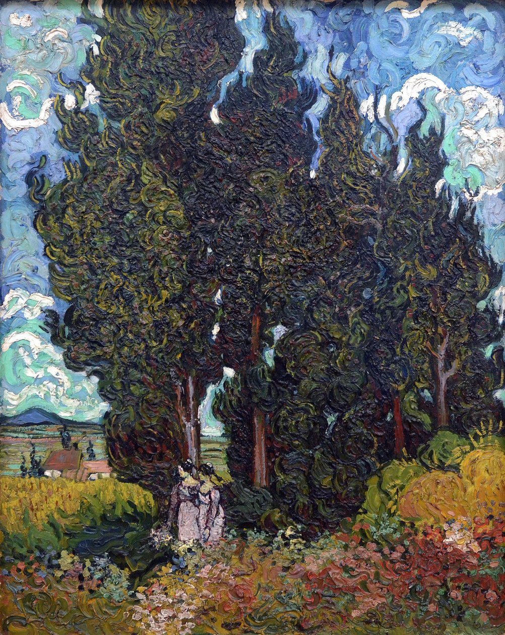 Zypressen mit zwei Figuren, 1889-1890 von Vincent van Gogh