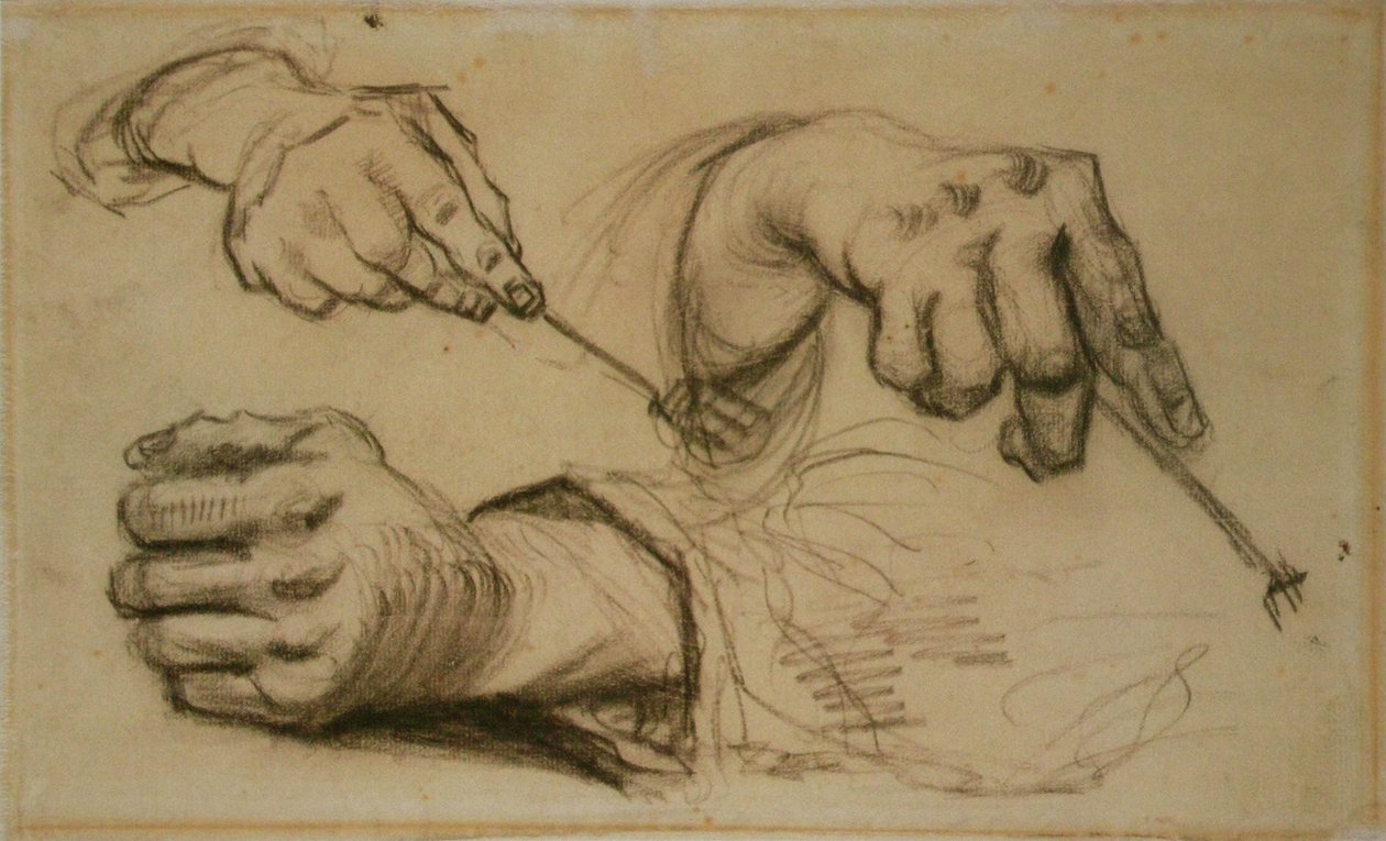 Studie, drei Hände, zwei halten Gabeln F1161r JH746 von Vincent van Gogh