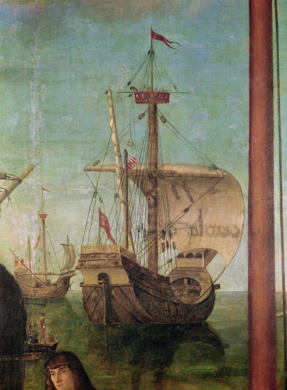 Das Treffen und die Abreise der Verlobten, aus dem St. Ursula-Zyklus, Detail eines Schiffes, 1490-96 von Vittore Carpaccio