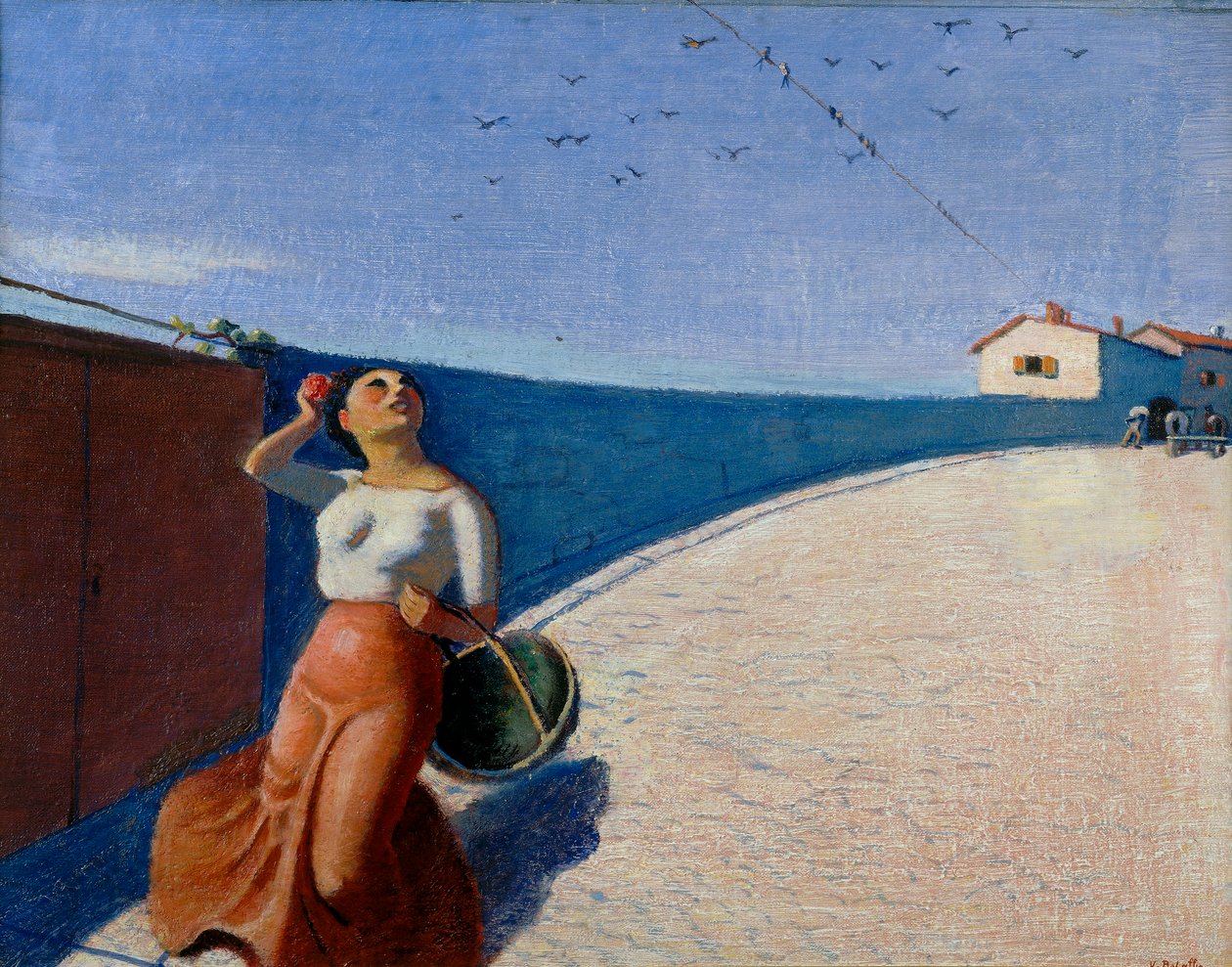 Mädchen mit Korb und Schwalben von Vittorio Bolaffio
