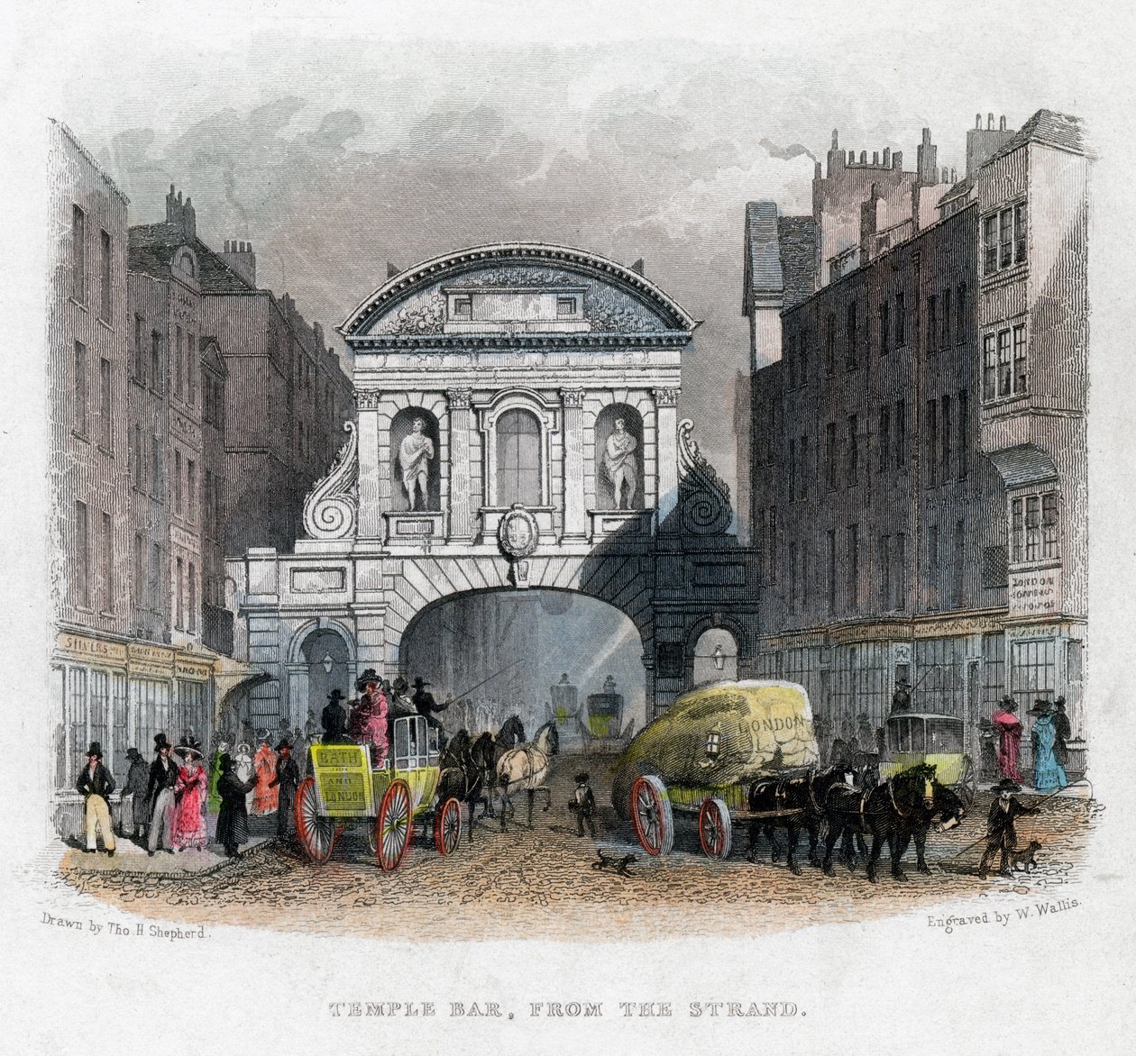 Temple Bar, vom Strand aus, London, 1829 von W. Wallis