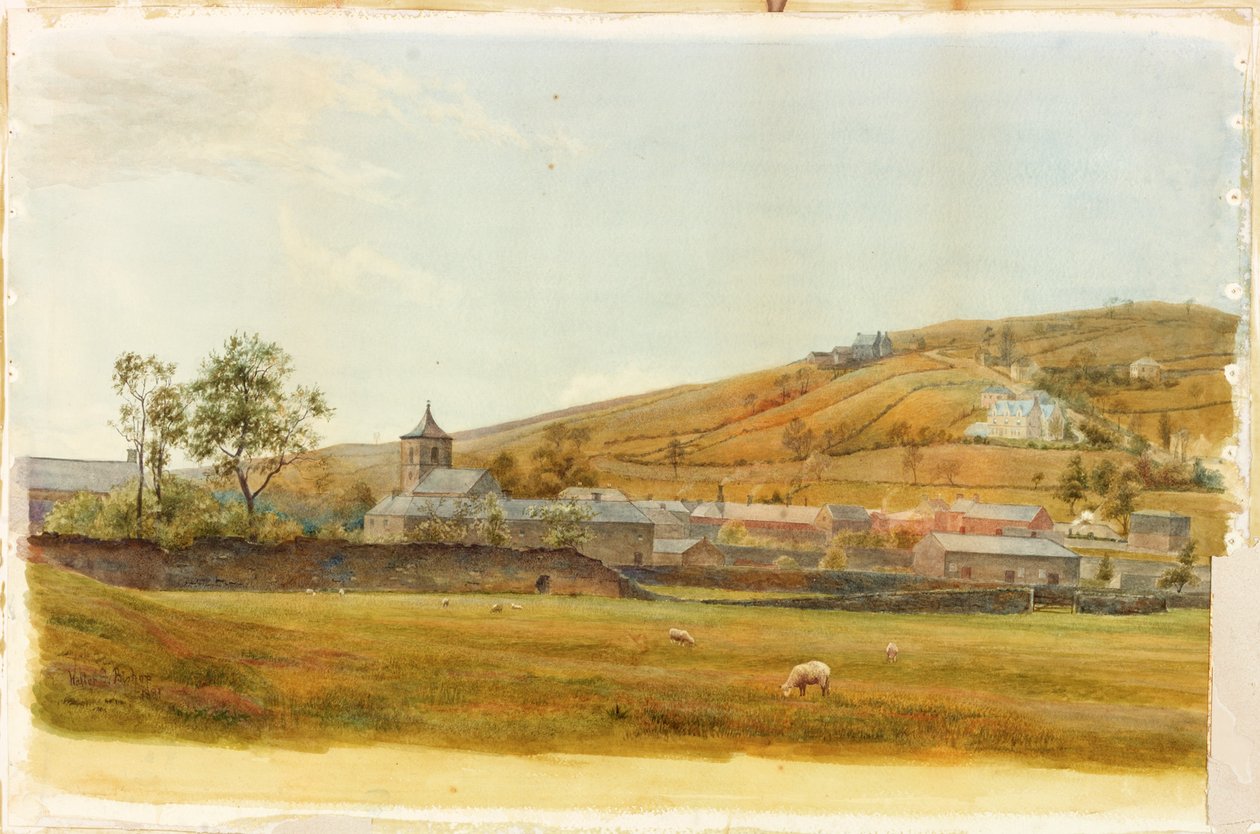 Landschaft mit Kirche und Schafen von Walter Follen Bishop