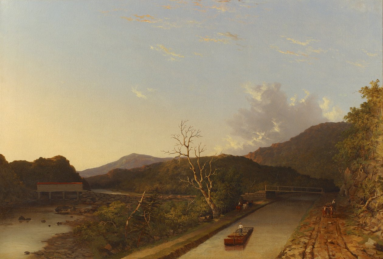 Erie-Kanal und überdachte Brücke, 1847 von Walter Oddie