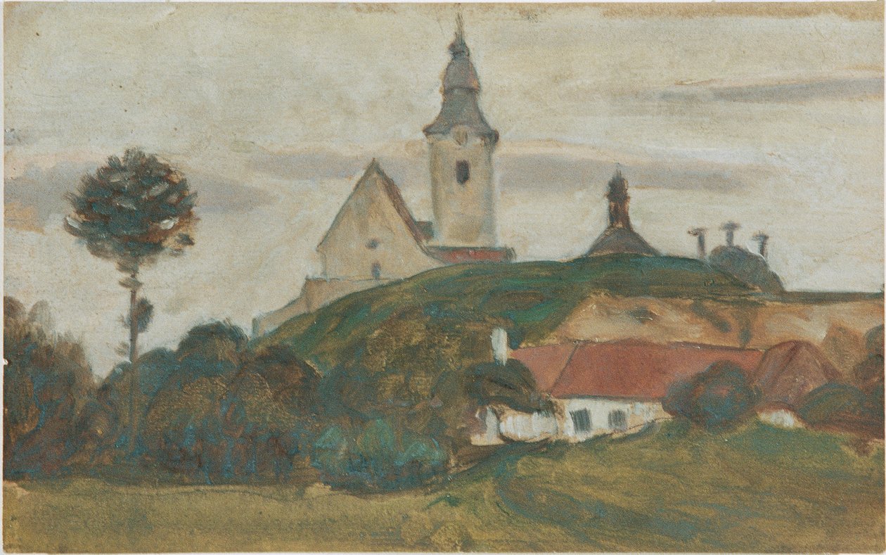 Landschaft mit Kirche und Dorf von Walther Gamerith