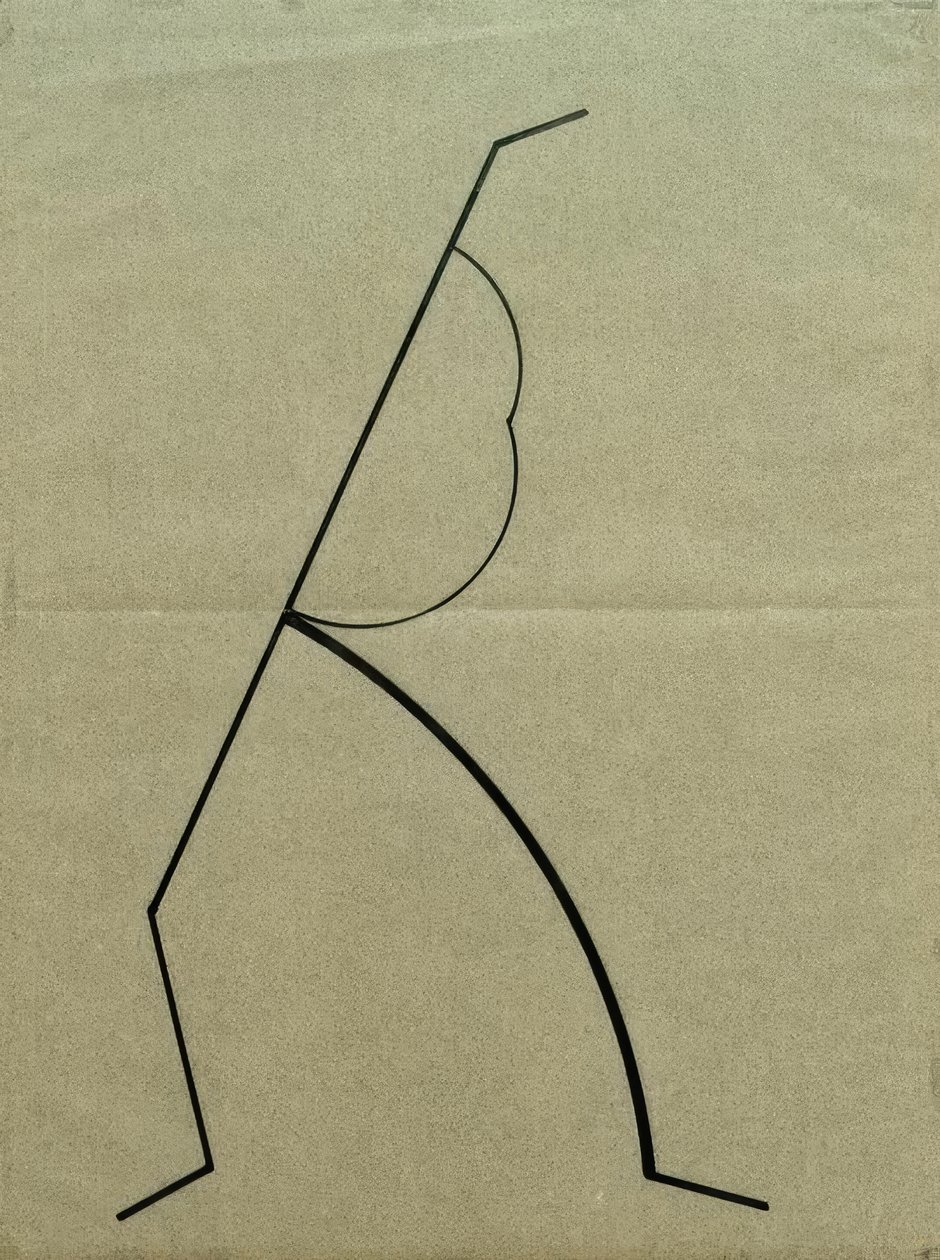 Analytische Zeichnung nach Fotos der tanzenden Palucca, Nach oben strebende Gerade auf einfache Gebogene gestützt von Wassily Kandinsky