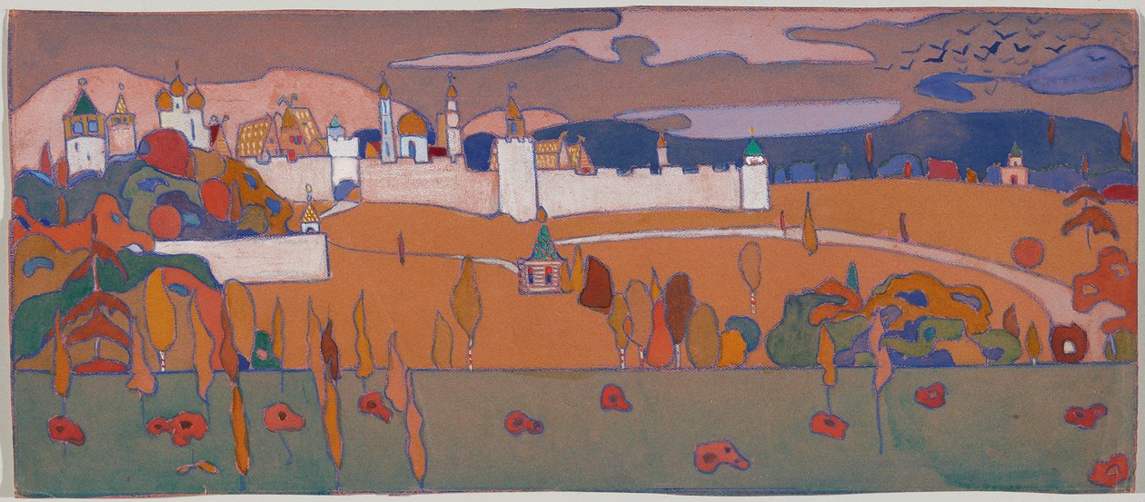 Ummauerte Stadt in Herbstlandschaft von Wassily Kandinsky