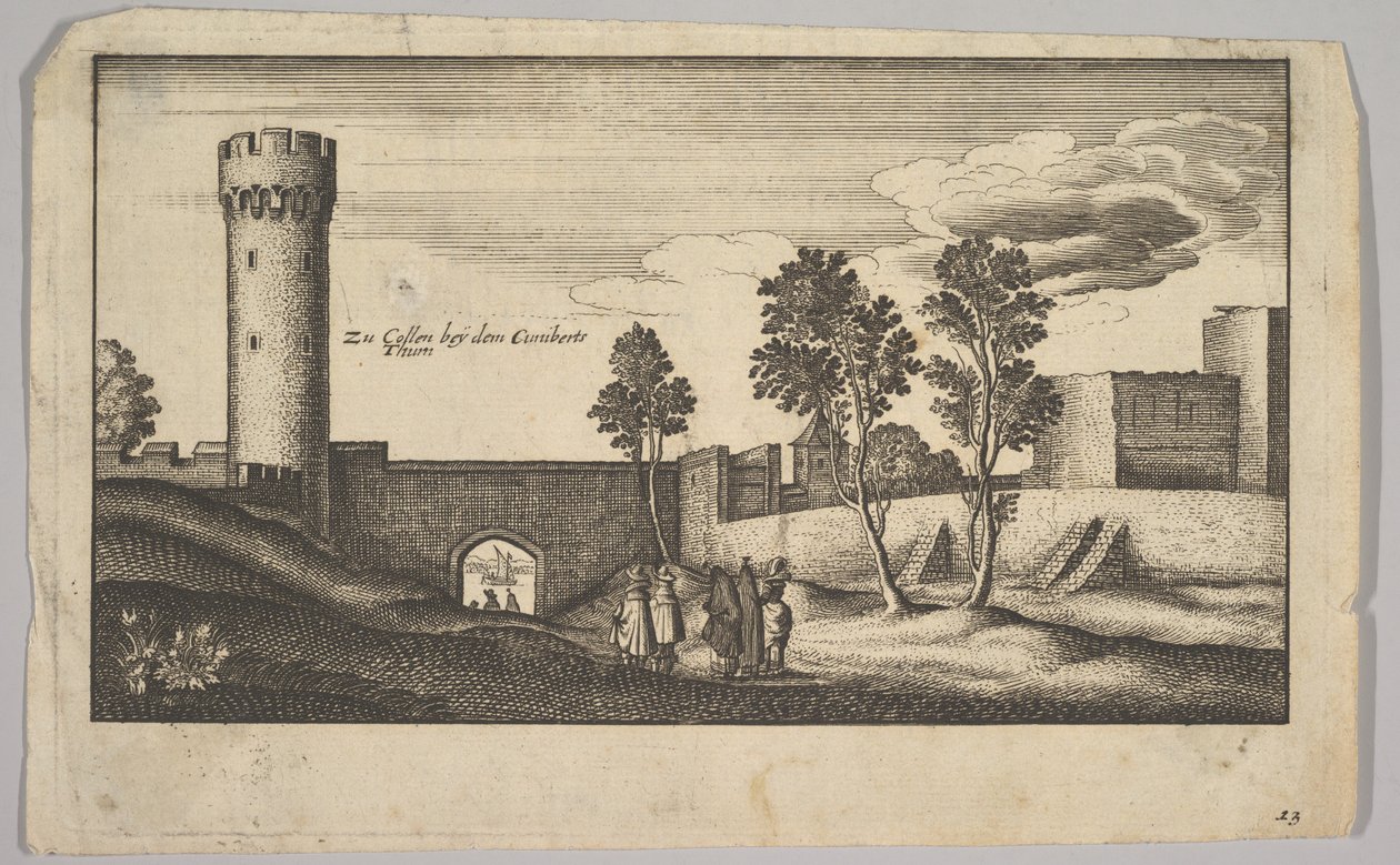 Der Kunibertturm bei Köln, Kopie, 1625-77 von Wenceslaus Hollar