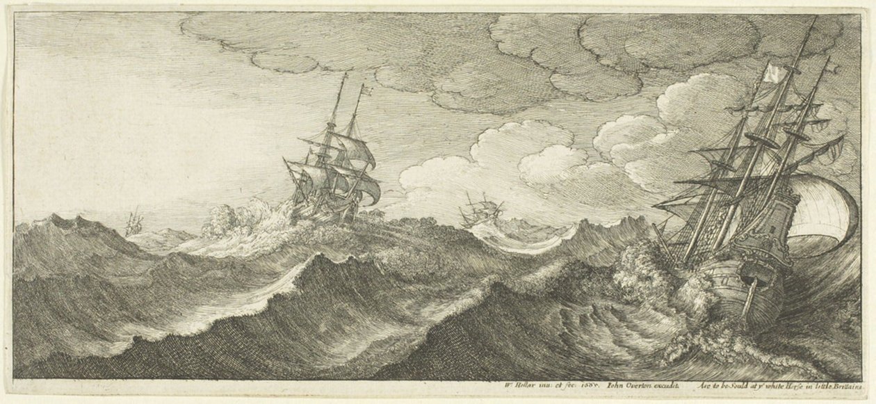 Kriegsschiff in der Wellentrog von Wenceslaus Hollar