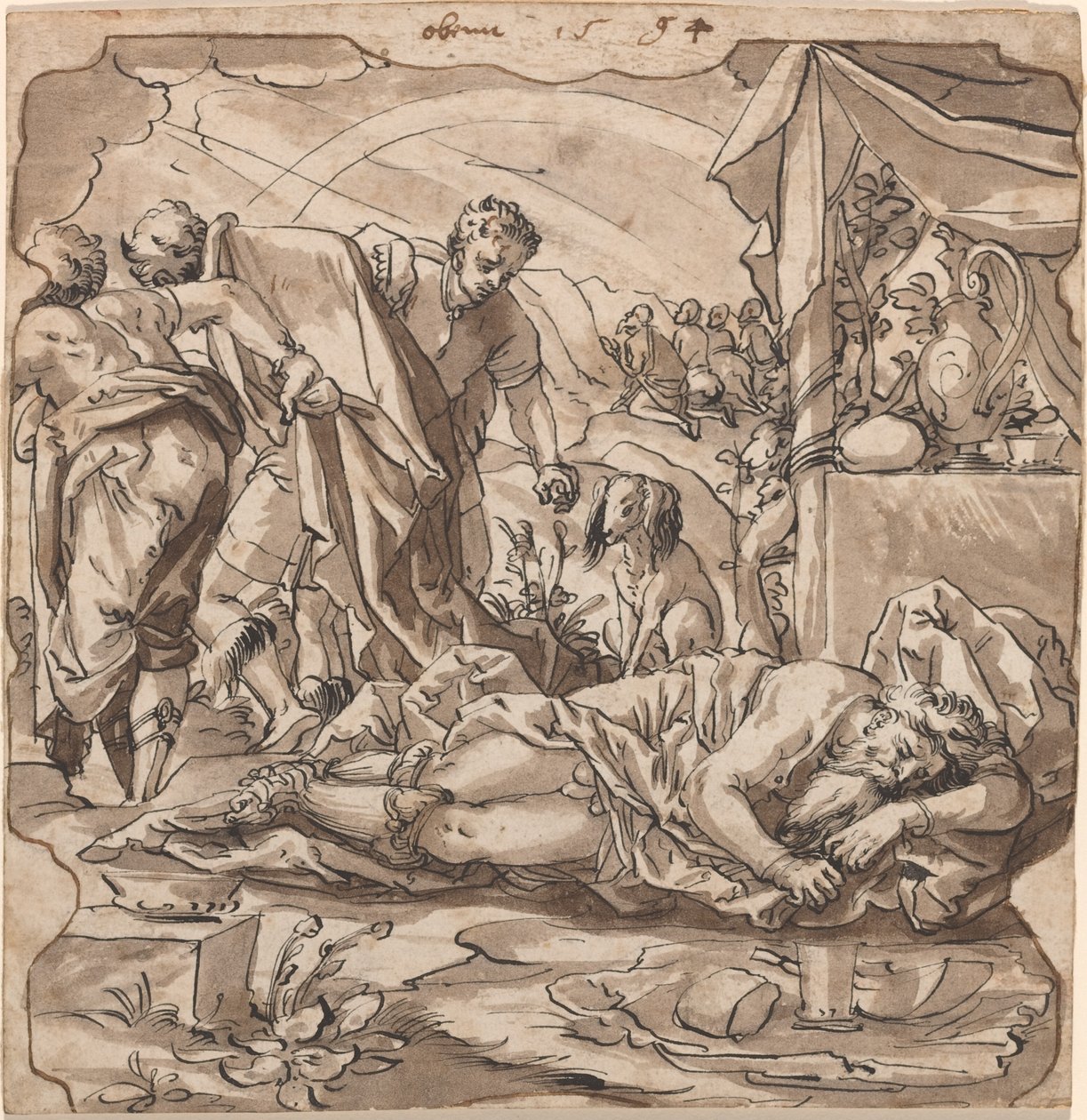 Die Trunkenheit Noahs von Werner Kübler after Tobias Stimmer