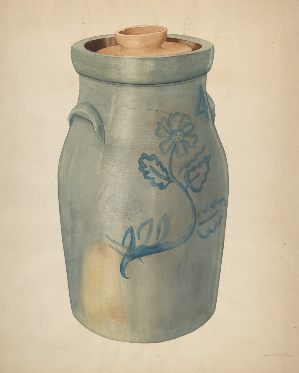 Irdenware-Butterfass, ca. 1938 von Wilbur M Rice