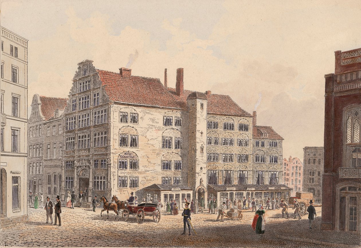 Hamburg 1845 Kaiserhof Hotel-Seitenansicht von WIlhelm Heuer