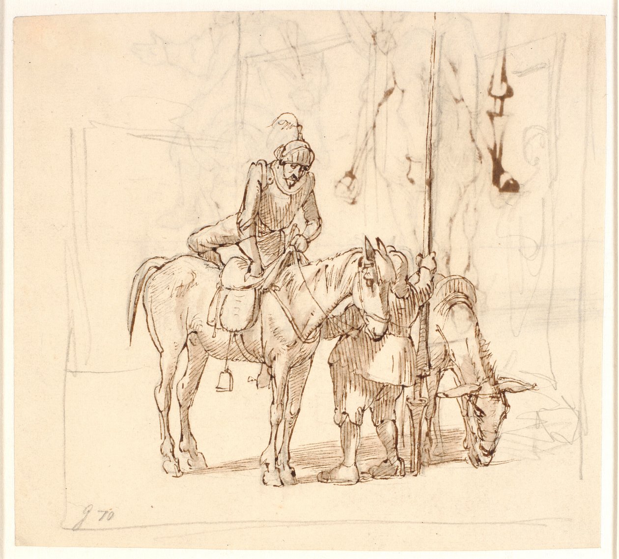 Don Quixote besteigt sein Pferd von Wilhelm Marstrand