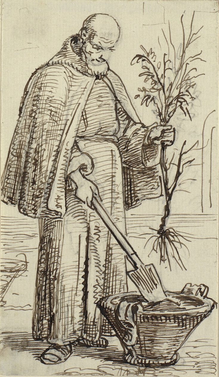 Ein Mönch pflanzt einen Baum von Wilhelm Marstrand