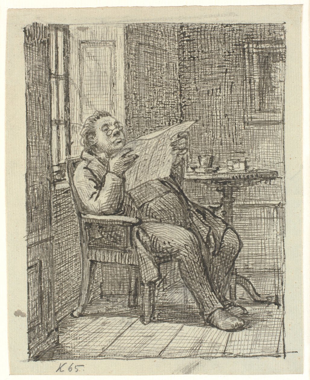 Ein dicker Herr, der Zeitung liest, mit seinem Kaffee von Wilhelm Marstrand
