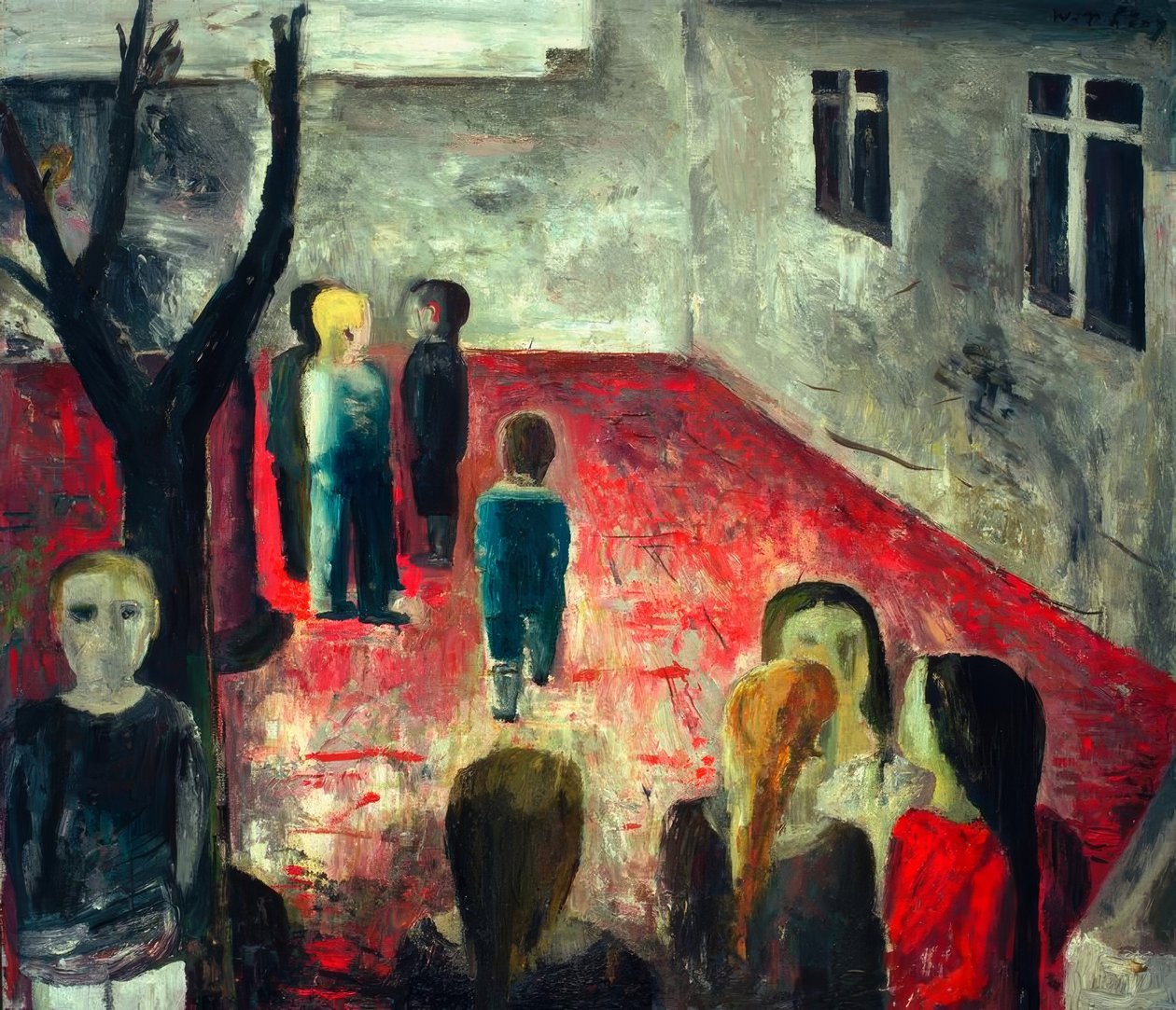 Schulhof vor 1930 von Wilhelm Thöny