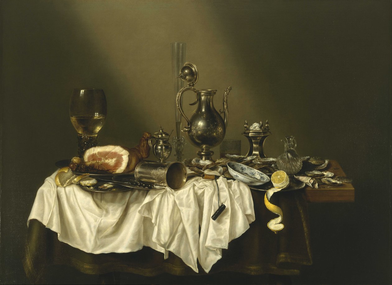 Schreibtisch mit Schinken von Willem Claesz. Heda