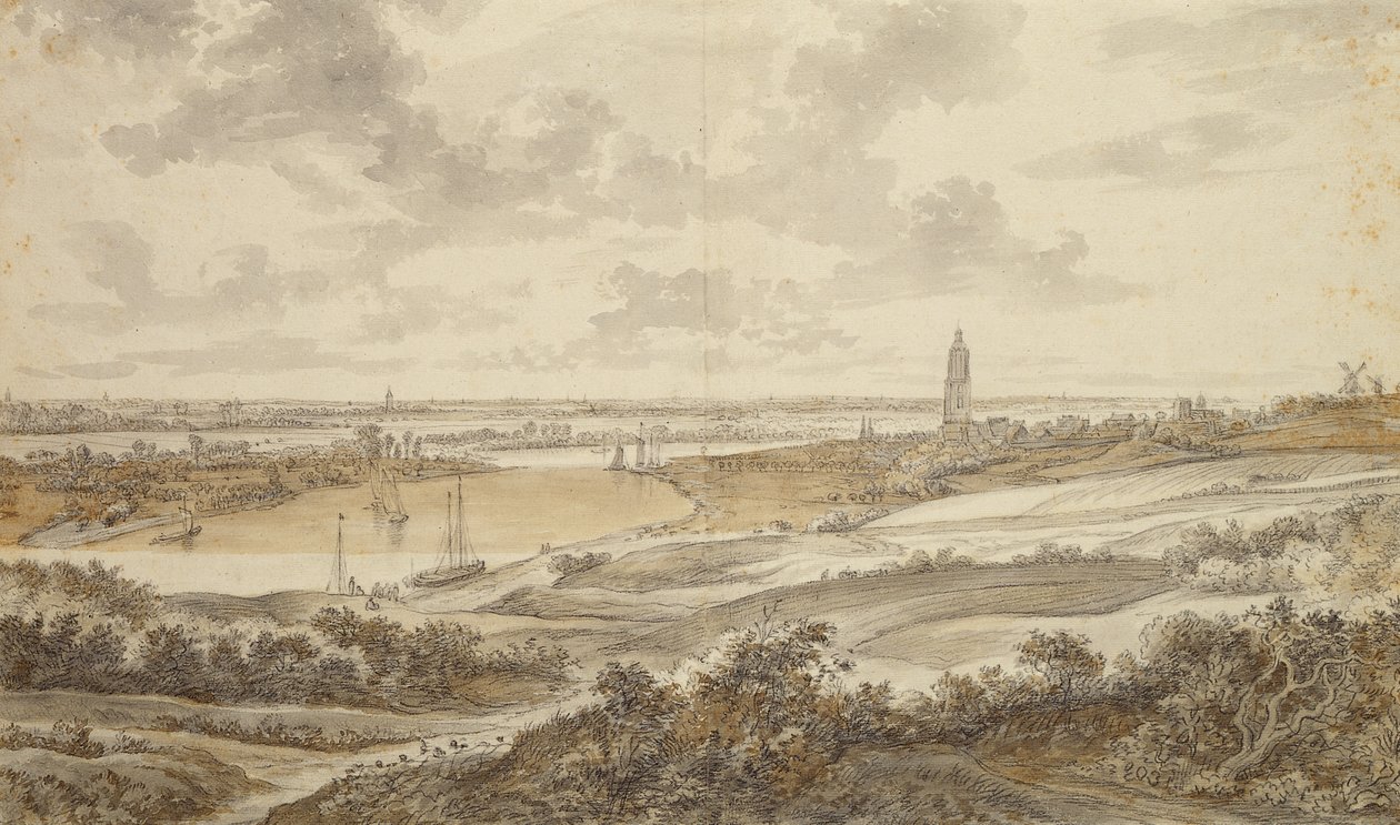 Panorama mit der Stadt Rhenen von Willem Schellinks