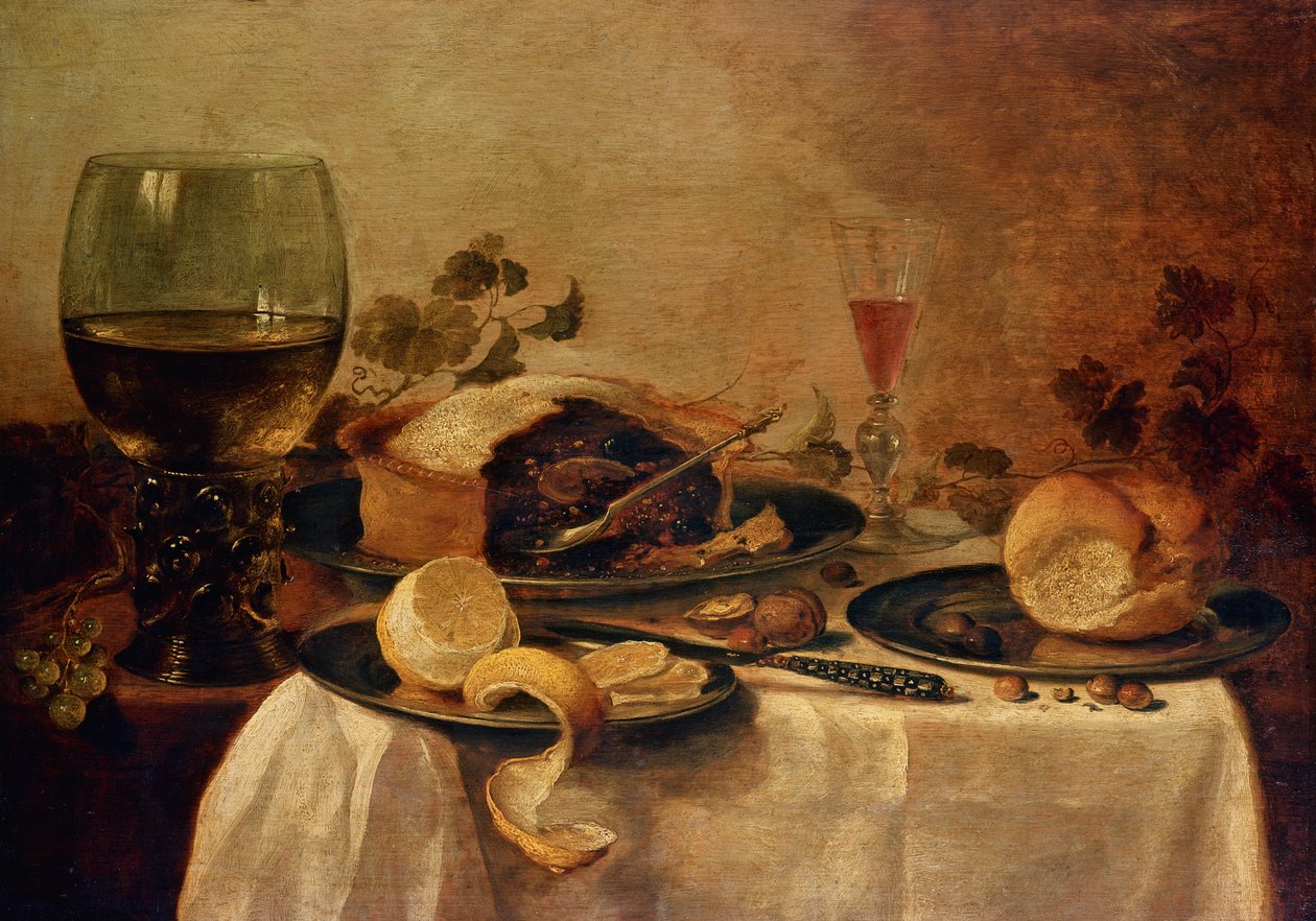 Stillleben mit Obstkuchen, 1635 von Willem Claesz. Heda