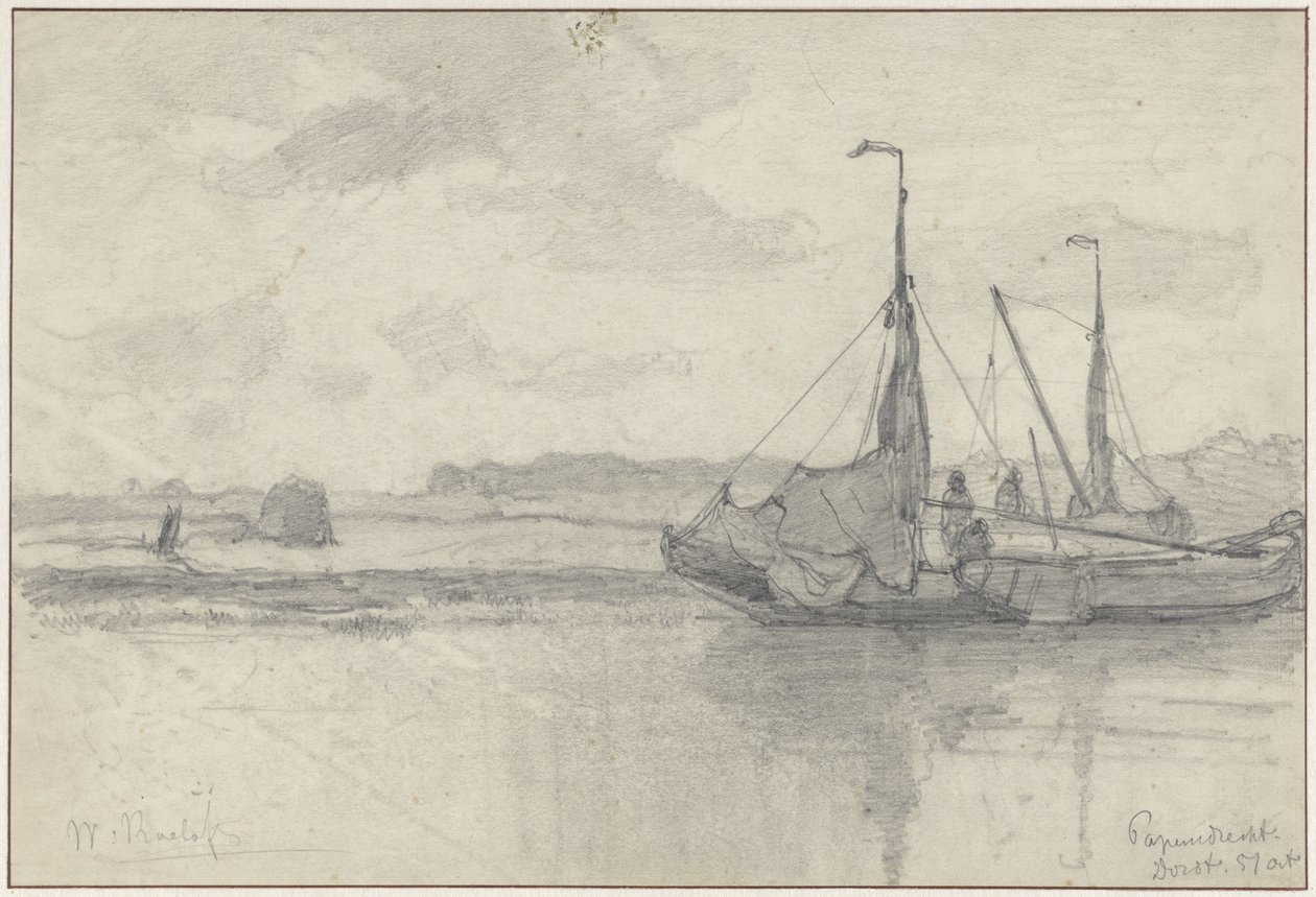 Fischerboote in einer Landschaft bei Papendrecht von Willem Roelofs (I)