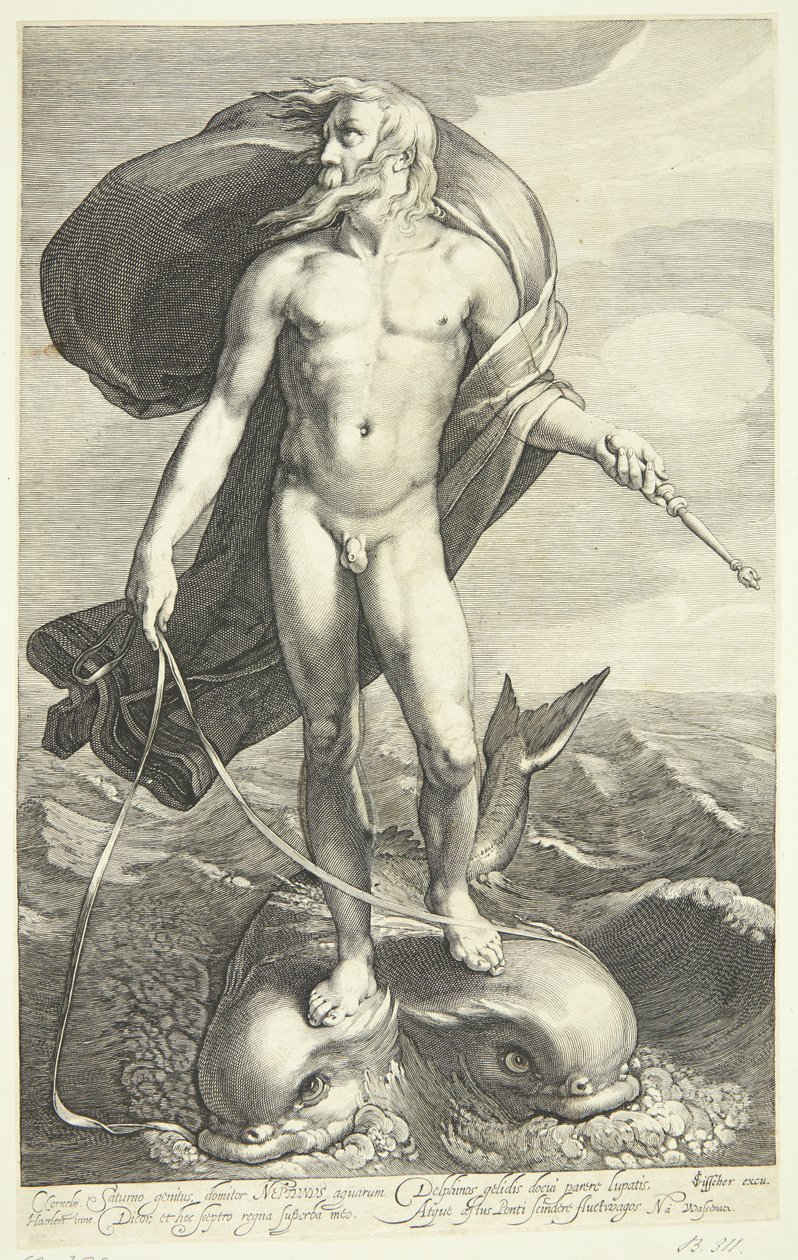 Neptun reitet auf zwei Delfinen von Willem van Swanenburgh
