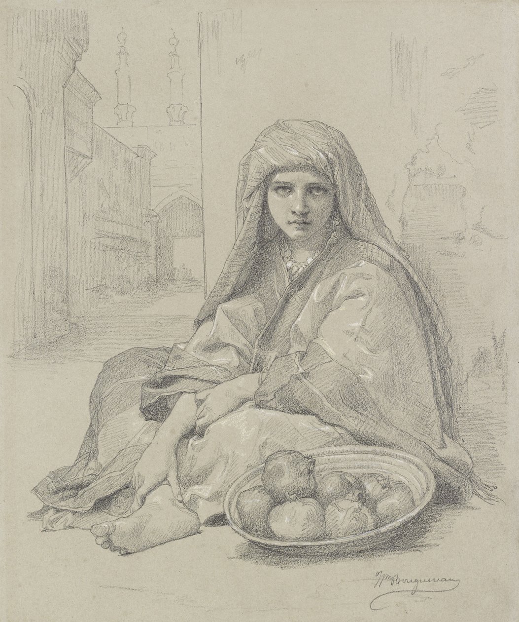 Algerisches Mädchen verkauft Granatäpfel, 19. Jahrhundert von William Adolphe Bouguereau