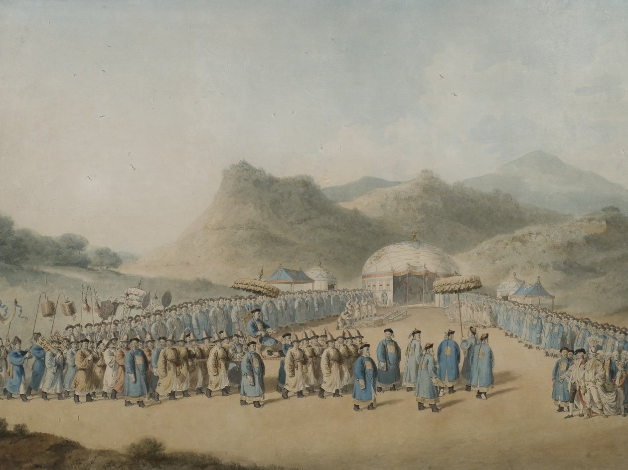 Der Kaiser von China nähert sich seinem Zelt in der Tartarei, um den britischen Botschafter zu empfangen von William Alexander