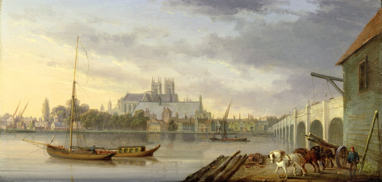 Ein Blick auf die Westminster Bridge und die Abtei von der Südseite, 1818 von William Anderson