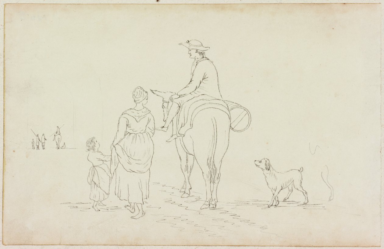 Mann auf Esel, mit Frau, Kind und Hund von William Beilby