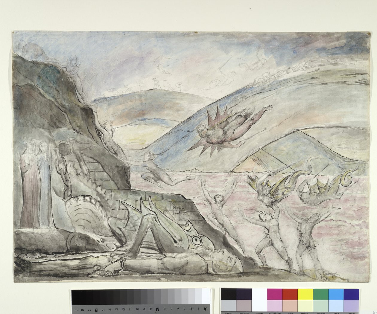 Dämonen quälen die Verführer von Malebolge, Illustration zur Göttlichen Komödie von Dante Alighieri, 1824-27 von William Blake