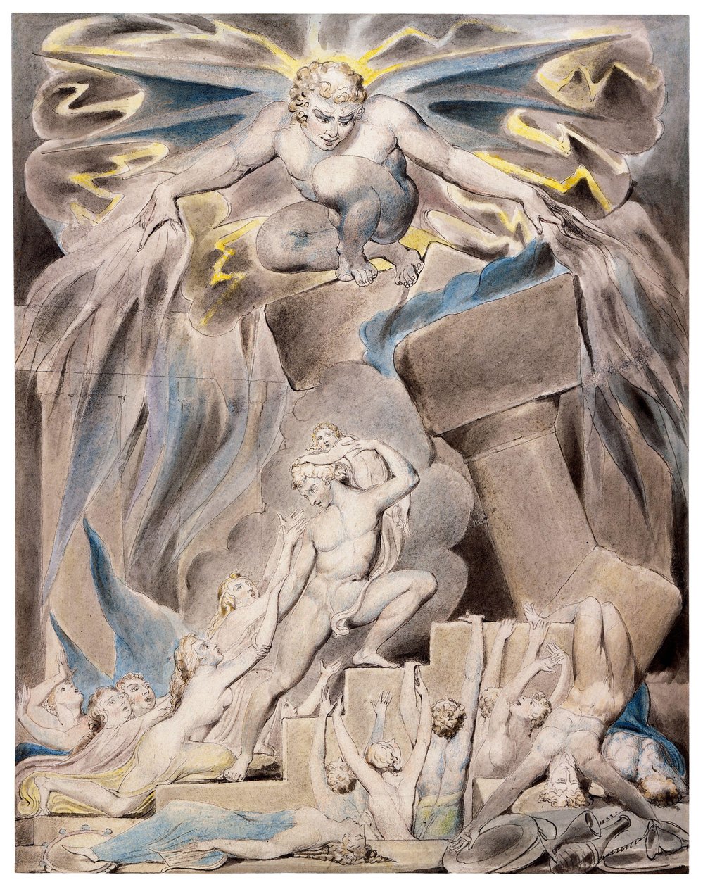 Hiobs Söhne und Töchter werden von Satan überwältigt von William Blake