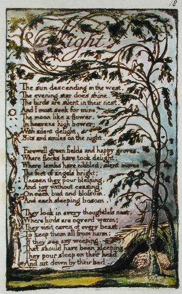 Nacht, Illustration aus Lieder der Unschuld und Erfahrung (Bentley Kopie L) pl.18 (Bentley 20) 1789-94 von William Blake