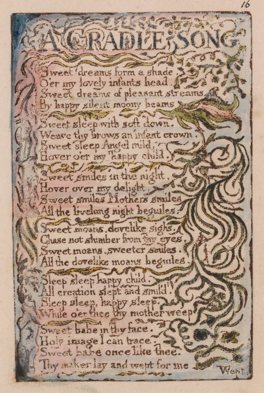 Lieder der Unschuld und der Erfahrung, Platte 16, Ein Wiegenlied (Bentley 16) von William Blake